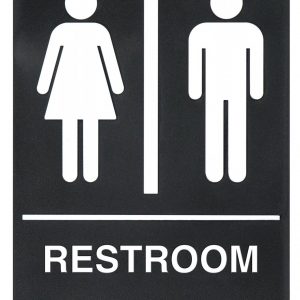 Sign 'Restrooms' 6x9" White Print on Black W/ Braille 1EA