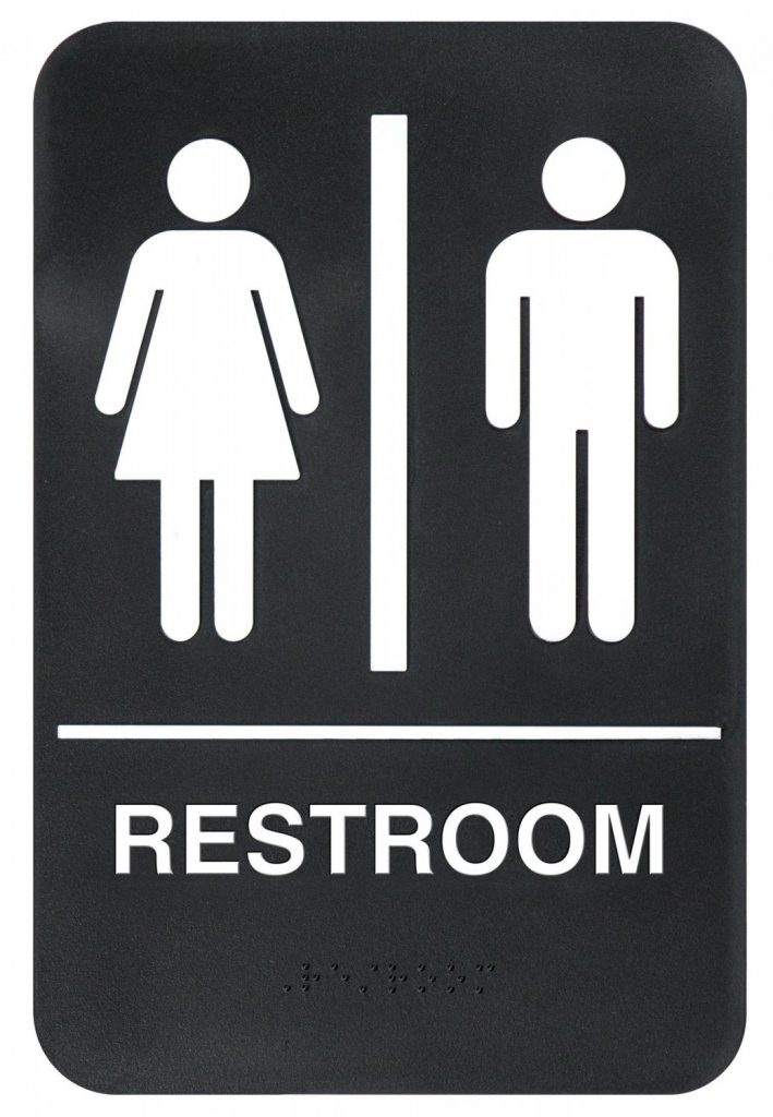 Sign 'Restrooms' 6x9" White Print on Black W/ Braille 1EA