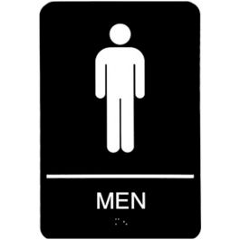 Sign 'Men' 6x9" White Print on Black W/ Braille 1EA