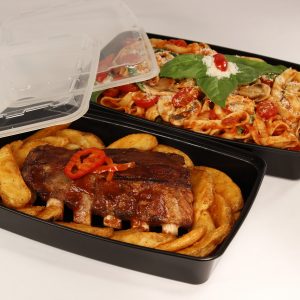Take-Out Container 48OZ Rectangle Black w/Lid CuBE CR-1147B 100CS