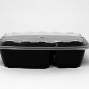 Take-Out Container 28OZ Rectangle 2-Comp L8.27 x 5.8 x 1.62"  Black w/Lid CuBE CR-2932B 150CS