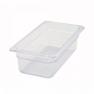 Food Storage Container 1/3 Size 4" Polycarb Clear 1EA, L12-5/8" x W6-7/8" X D3-1/2"